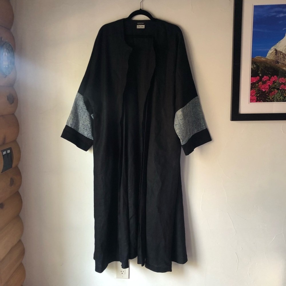 ESKANDAR SHIBORI SLEEVE LINEN DUSTER OS FITS UP TO 2X